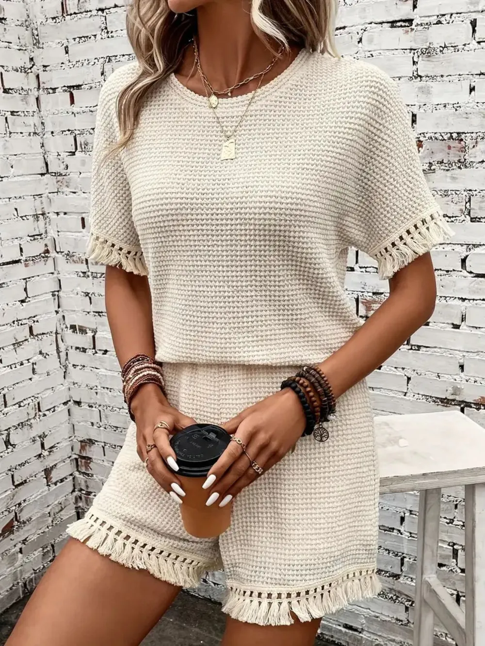 Tassel Round Neck Top and Shorts Set, image 17