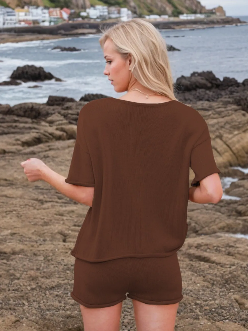 Round Neck Short Sleeve Top and Shorts Sweater Set, image 18