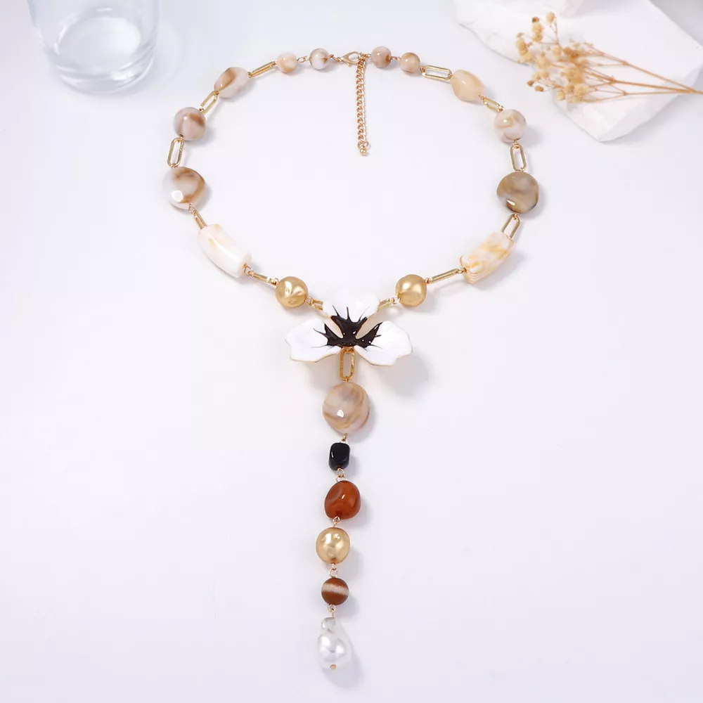 Alloy Dripping Oil Flower Resin Y-Shaped Necklace, image 4
