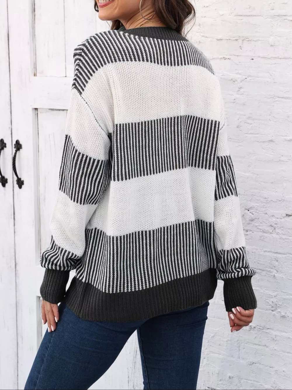 Full Size Color Block Dropped Shoulder Sweater Plus Size, image 14