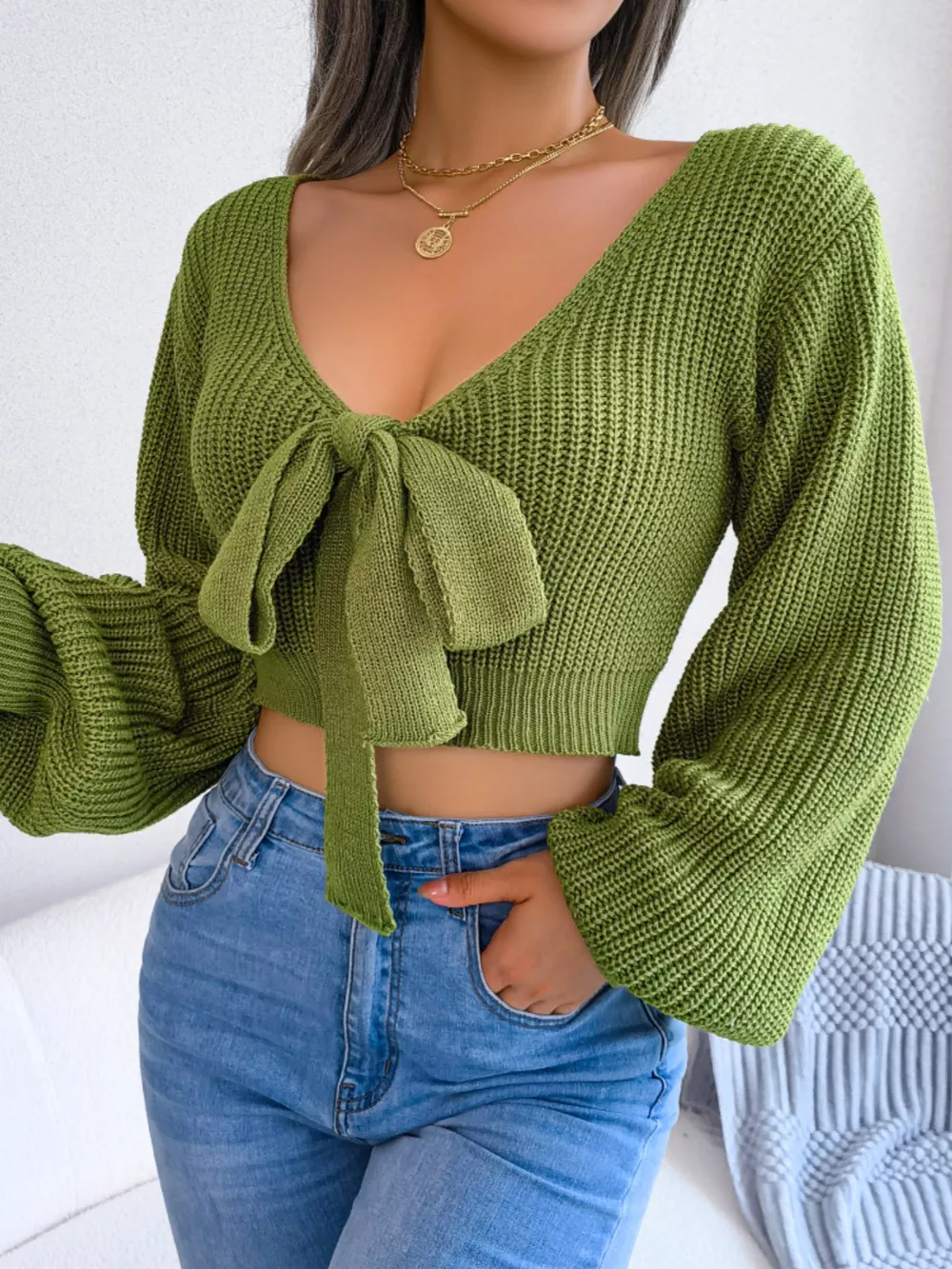 Tie-Front Cropped Sweater, image 7
