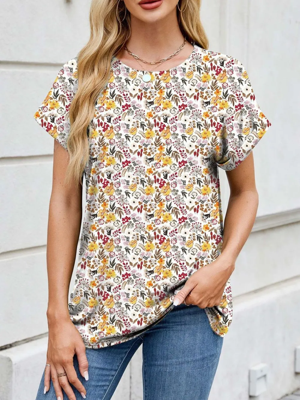 Printed Round Neck Short Sleeve Top, image 28