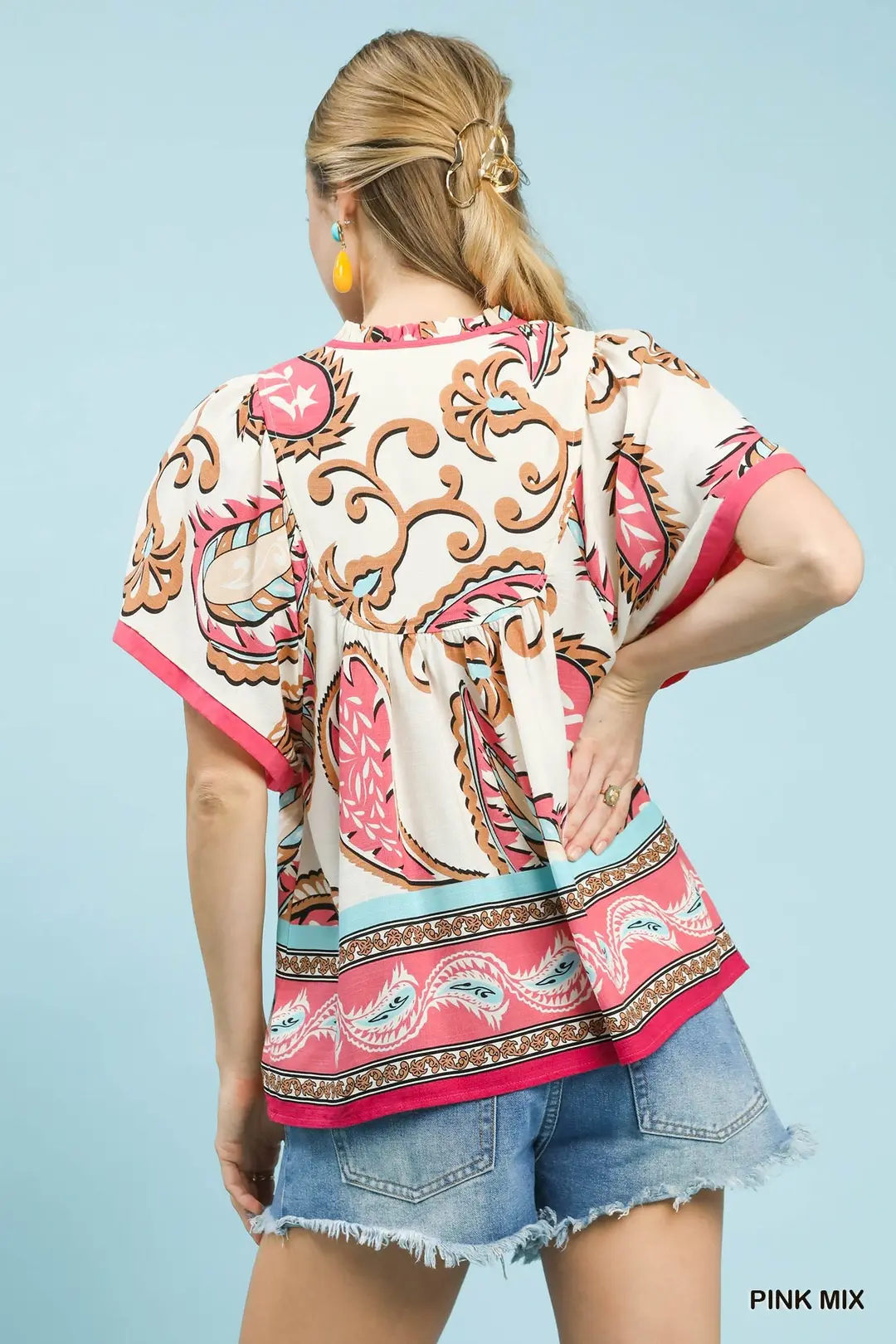 Mix Paisley Border Print Tassel Top, image 3