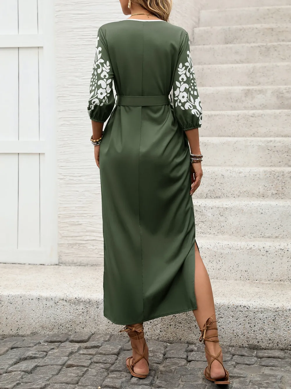 Side Slit Printed Tie Neck Dress, image 6