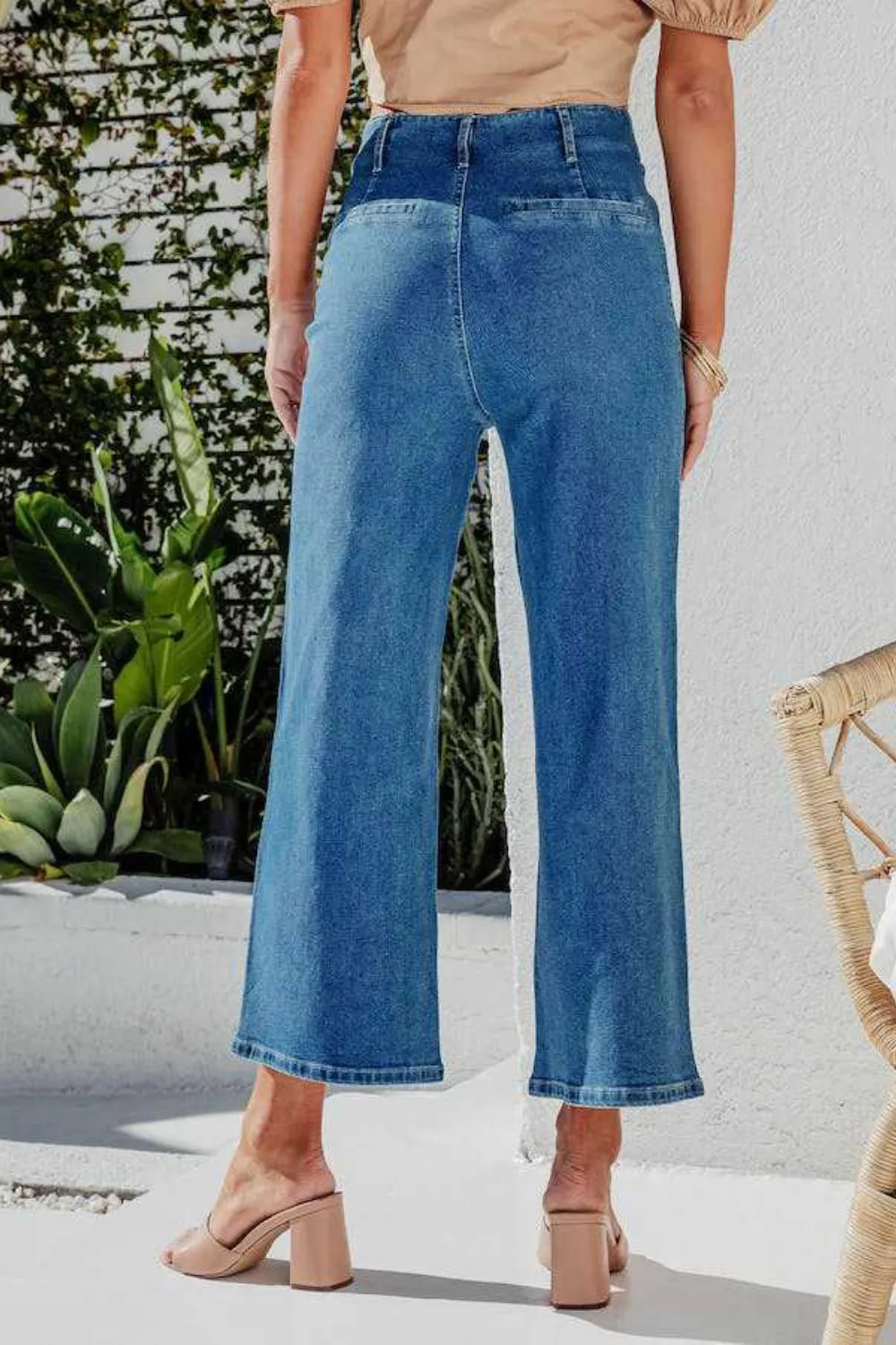 Button Fly Cropped Wide Leg Jeans, image 4