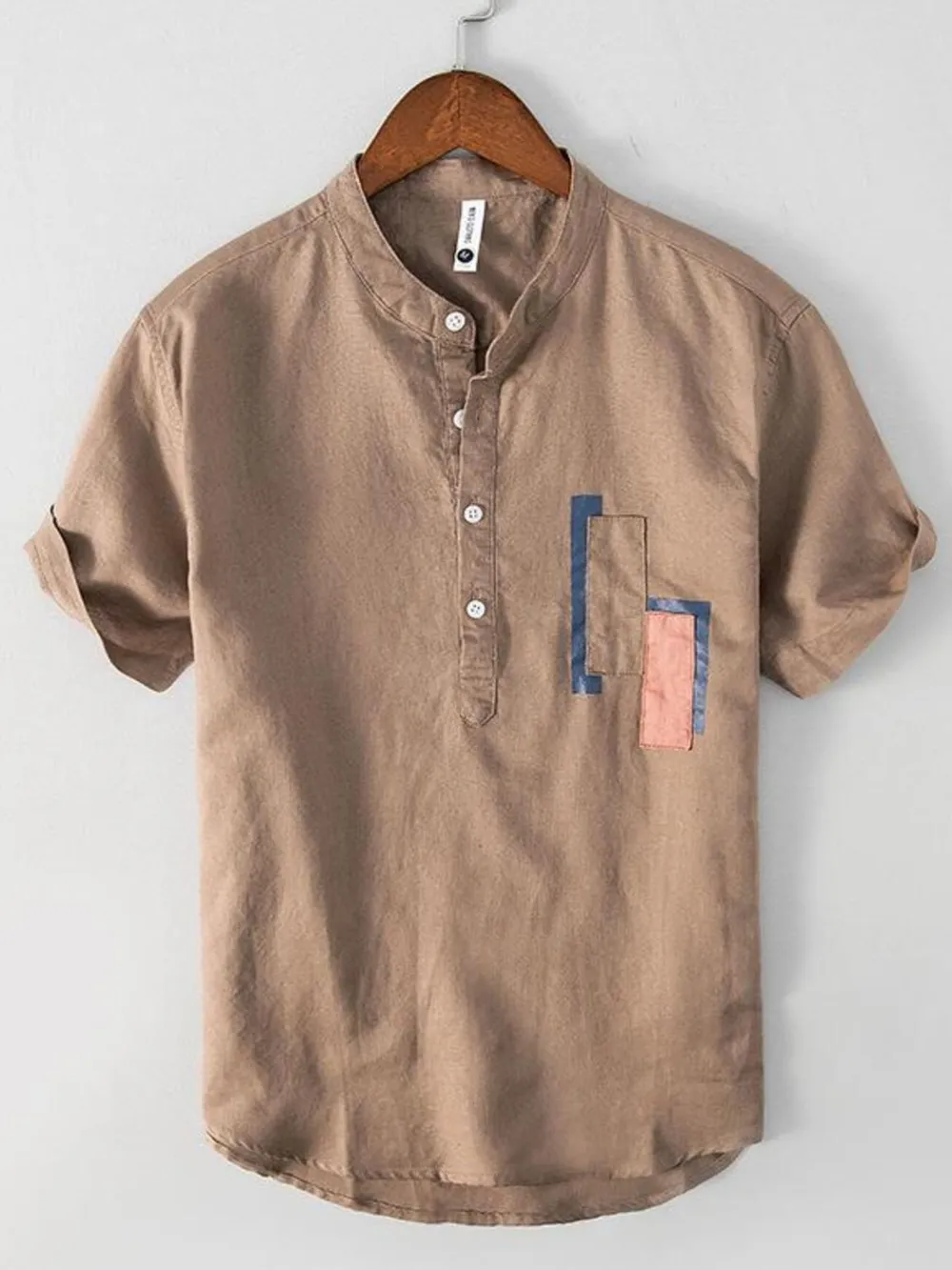 Men's Plus Size Half Button Henley T-Shirt with Contrast Detail