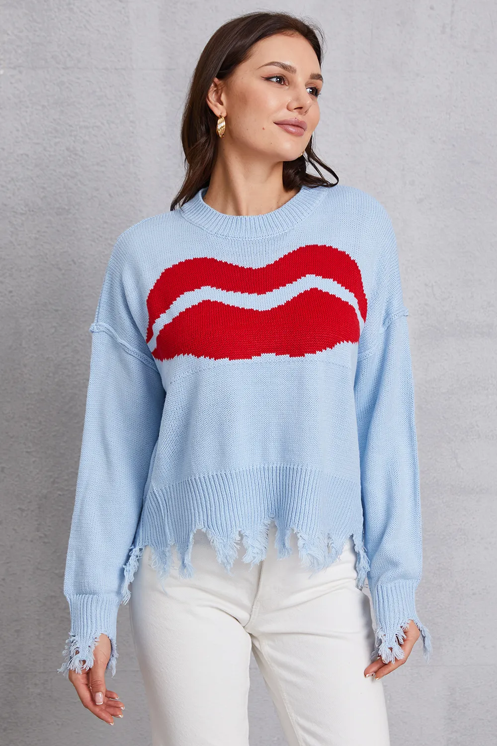 Lip Fringe Round Neck Sweater, image 2