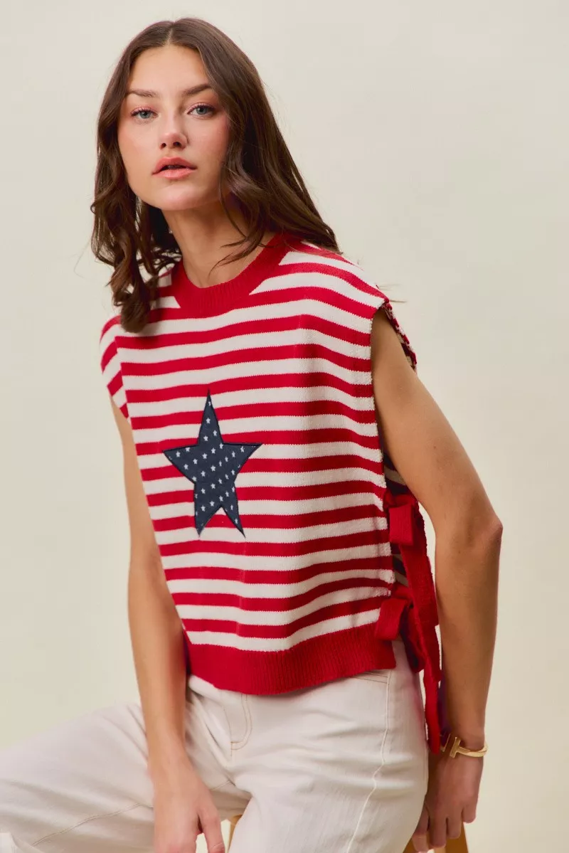 Stripe Star Patch 4th Of July Side Tie Vest Top, image 9