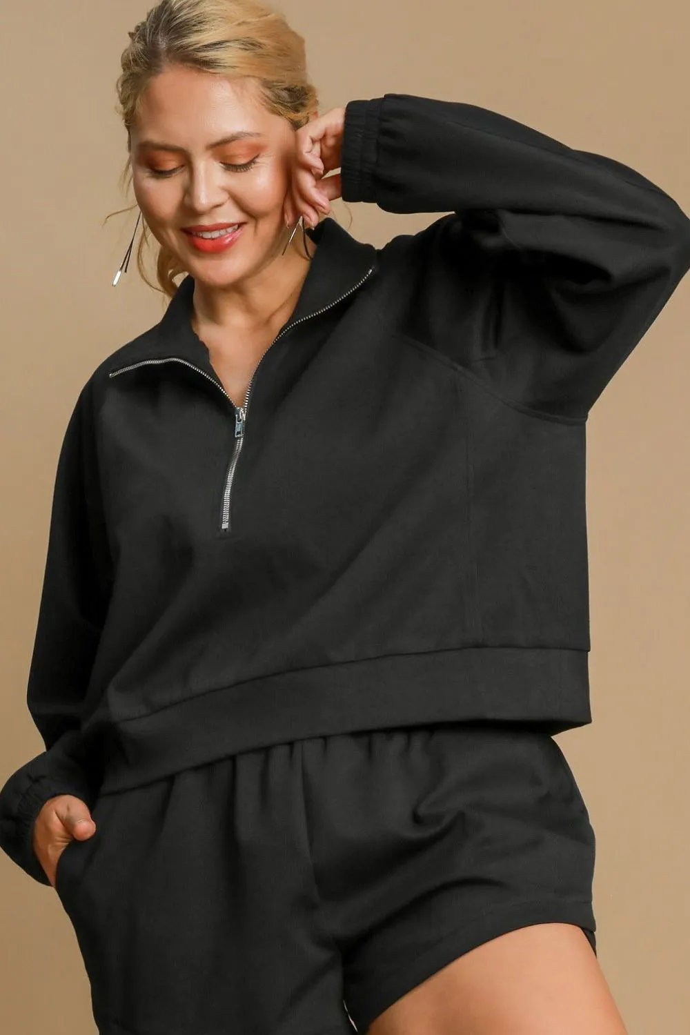 Full Size Half Zip Cropped Sweatshirt Plus Size, image 6