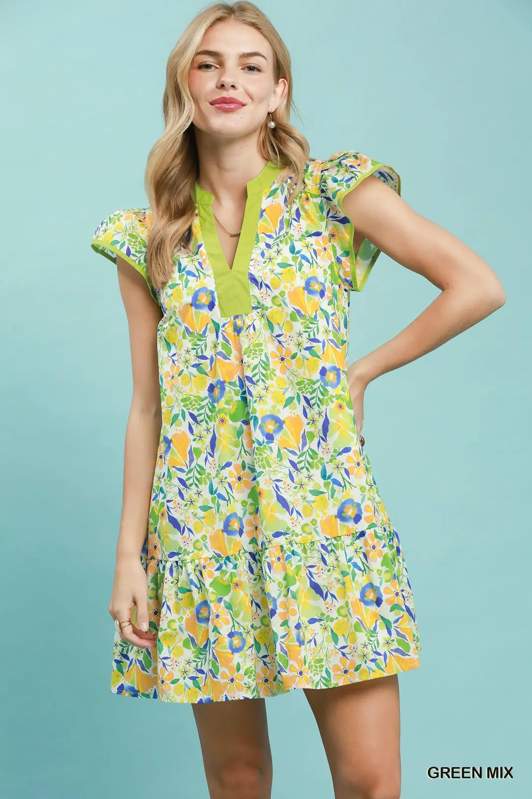 Floral Flutter Sleeve Tiered Mini Dress