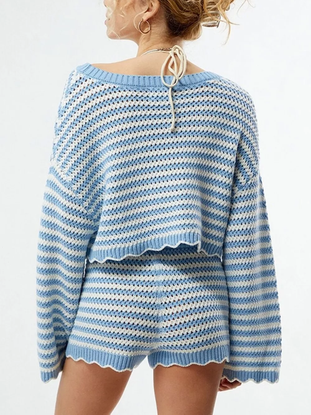 Scalloped Edges Striped Top and Shorts Set, image 5