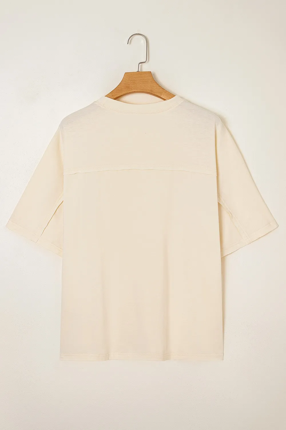 Flower Patched Exposed Stitching Trim Crew Neck Loose Tee, image 4
