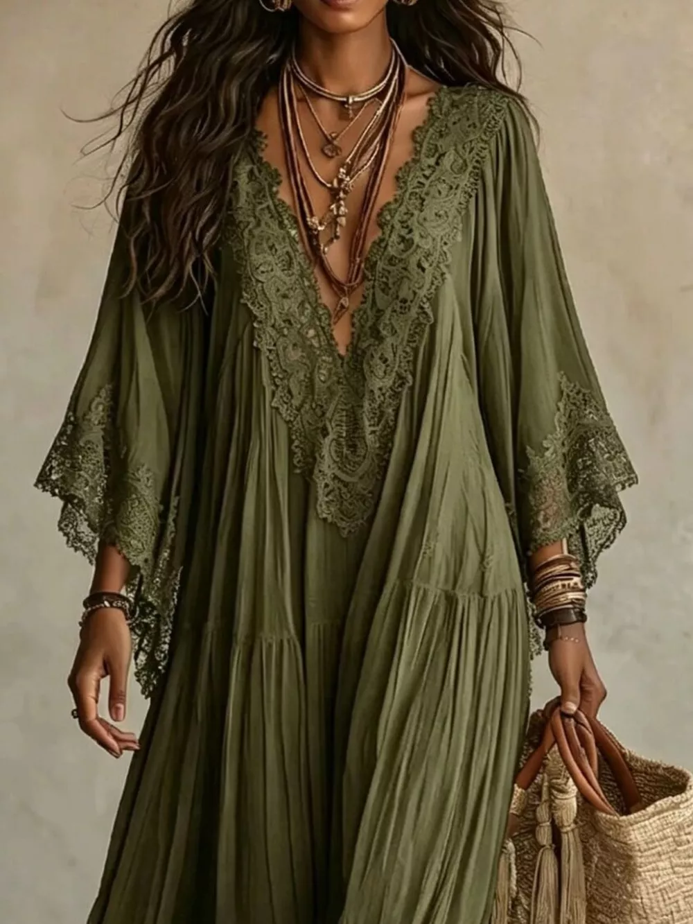 Lace Trim V-Neck Maxi Dress, image 9