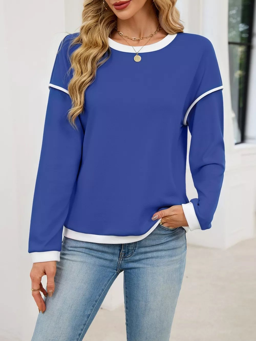 Contrast Trim Long Sleeve Sweatshirt, image 22