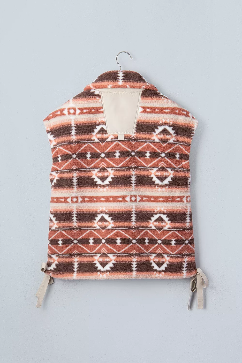 Geometric Print Fleece Metal Button Placket Shift Silhouette Vest, image 10