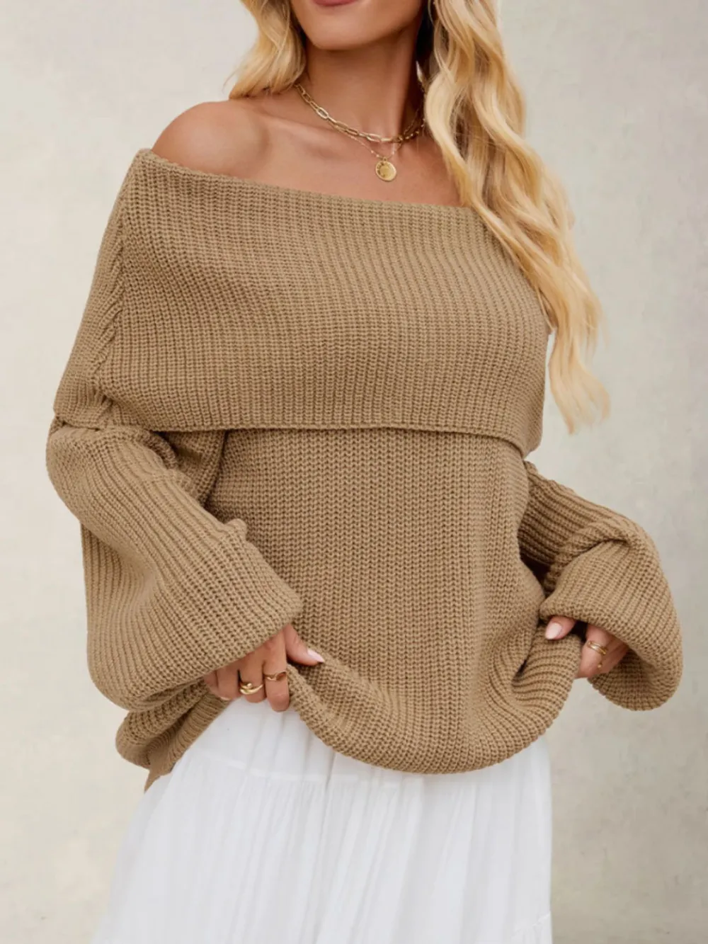 Fold-Over Collar Long Sleeve Sweater, image 9