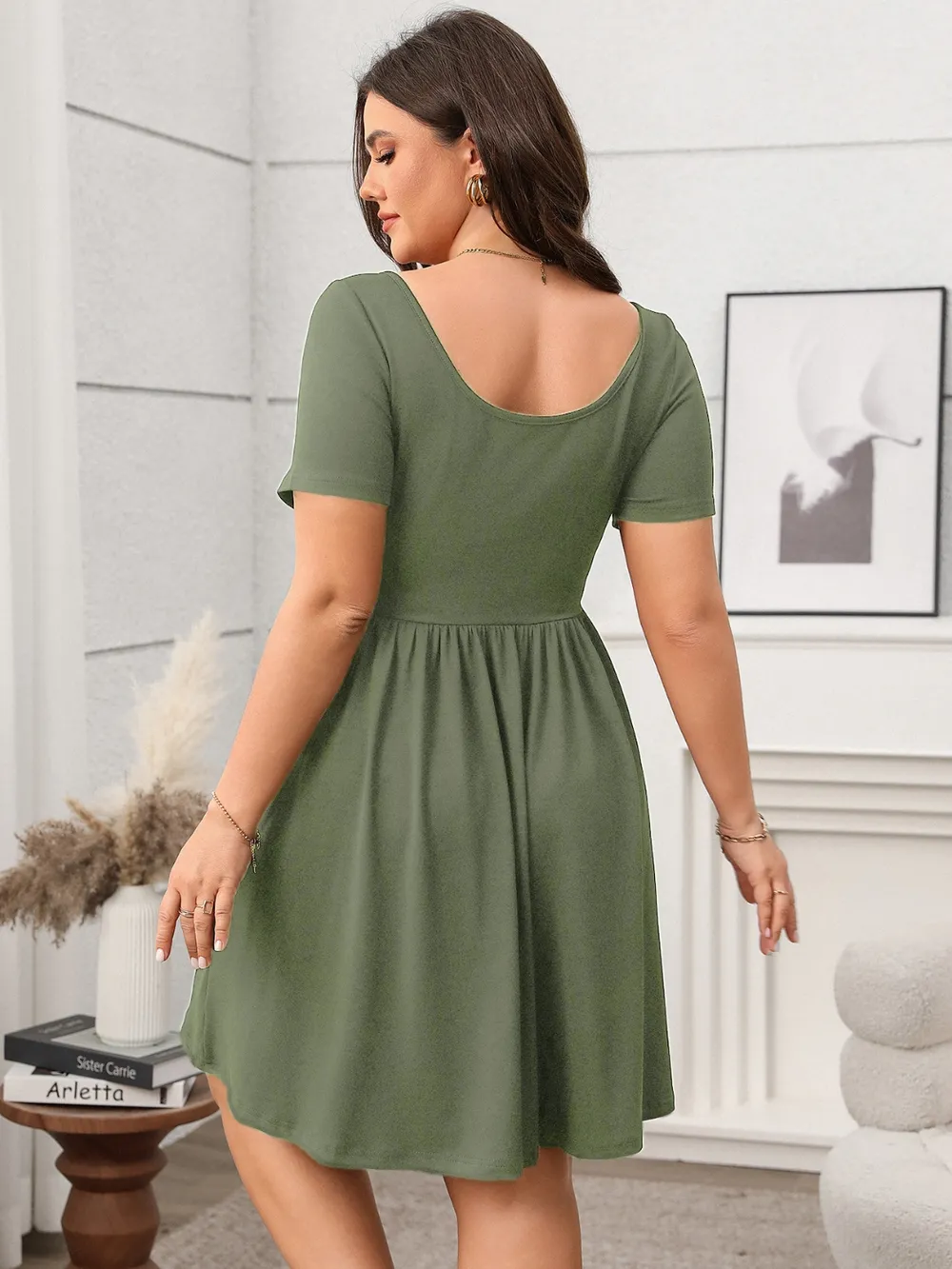 Plus Size Square Neck Short Sleeve Mini Dress, image 7