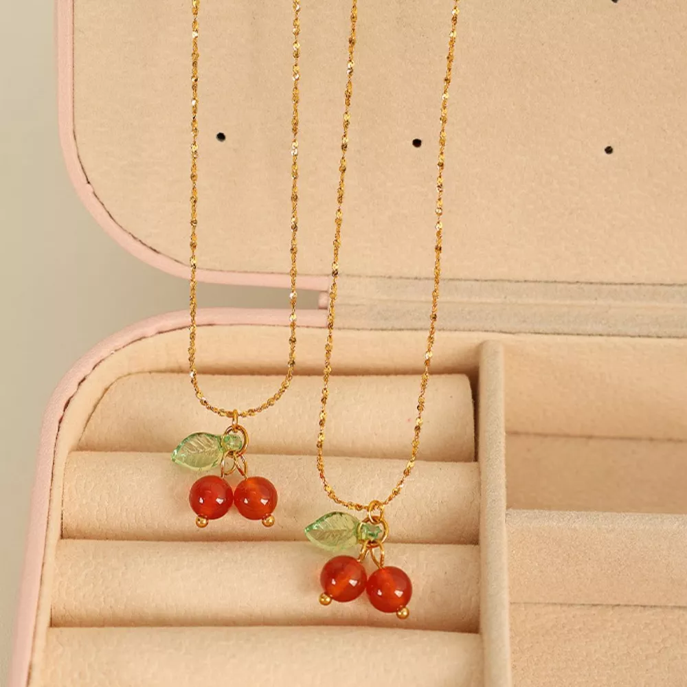 Agate Cherry Pendant Necklace, image 7