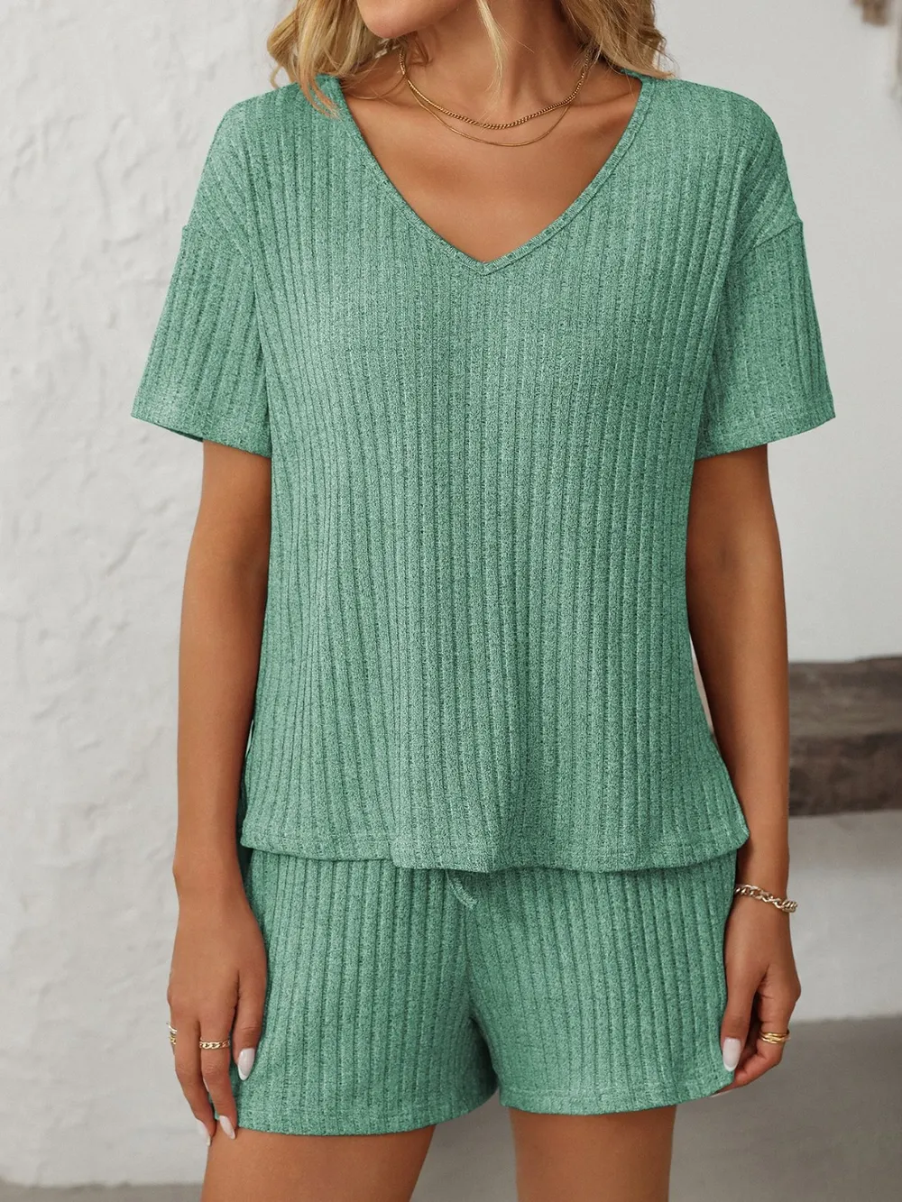 V-Neck Short Sleeve Top and Shorts Set, image 11