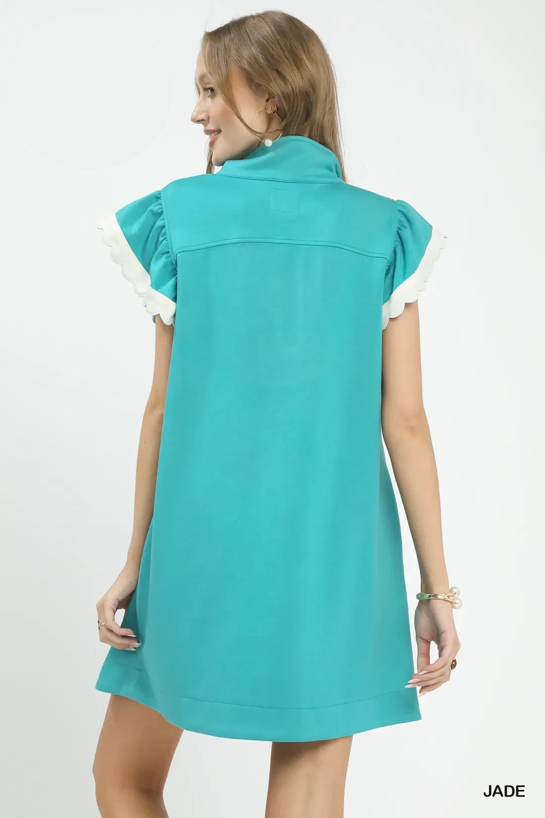 Zip-Neck Flutter Sleeve Dress, image 3