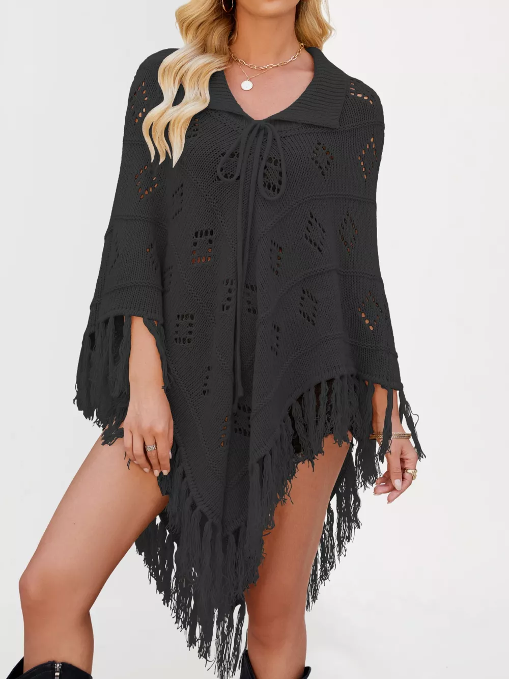 Fringe Openwork Knit Cover Up, image 11