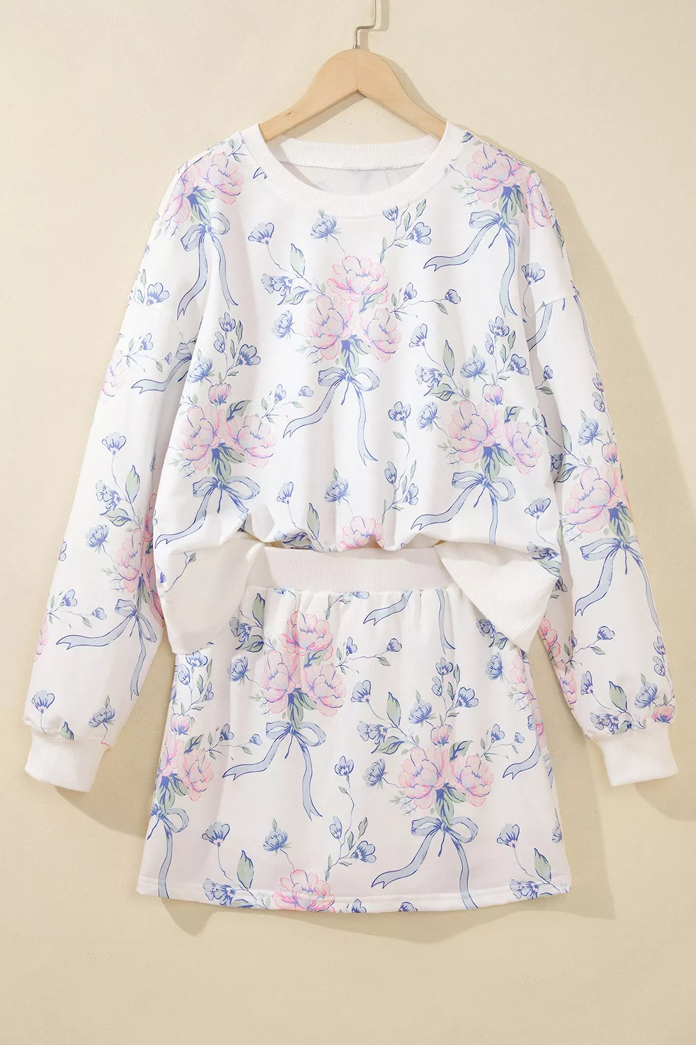 Floral Print Long Sleeve Top Elastic Waist Skort Two Piece Set, image 5