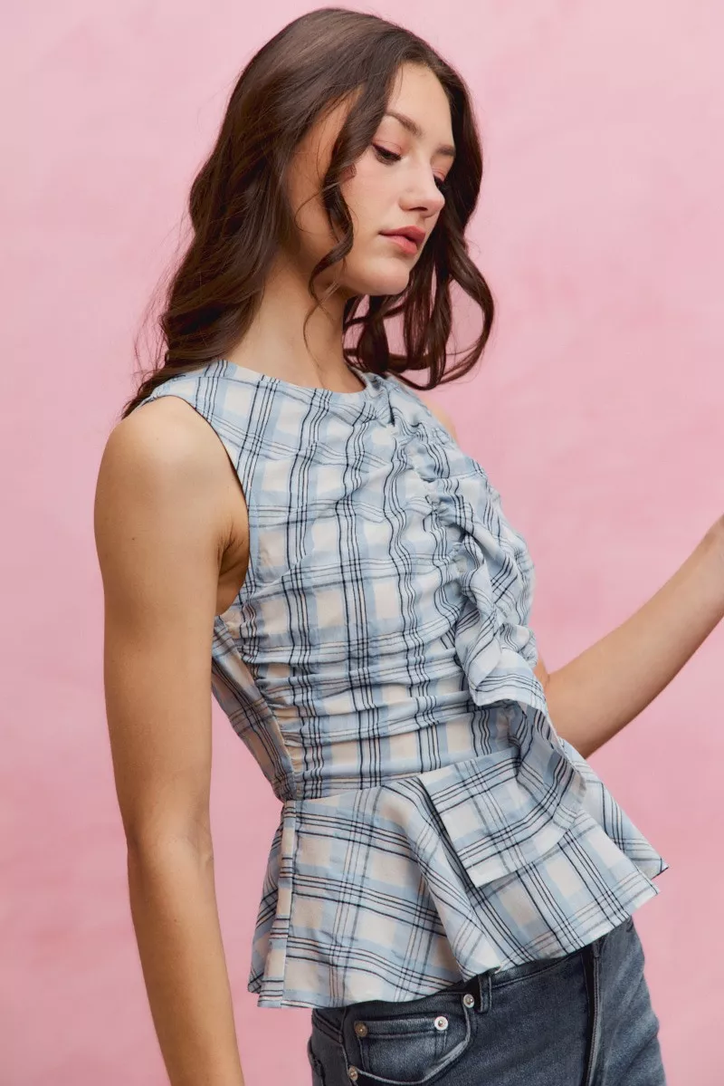 Plaid Sleeveless Ruffle Peplum Top, image 10