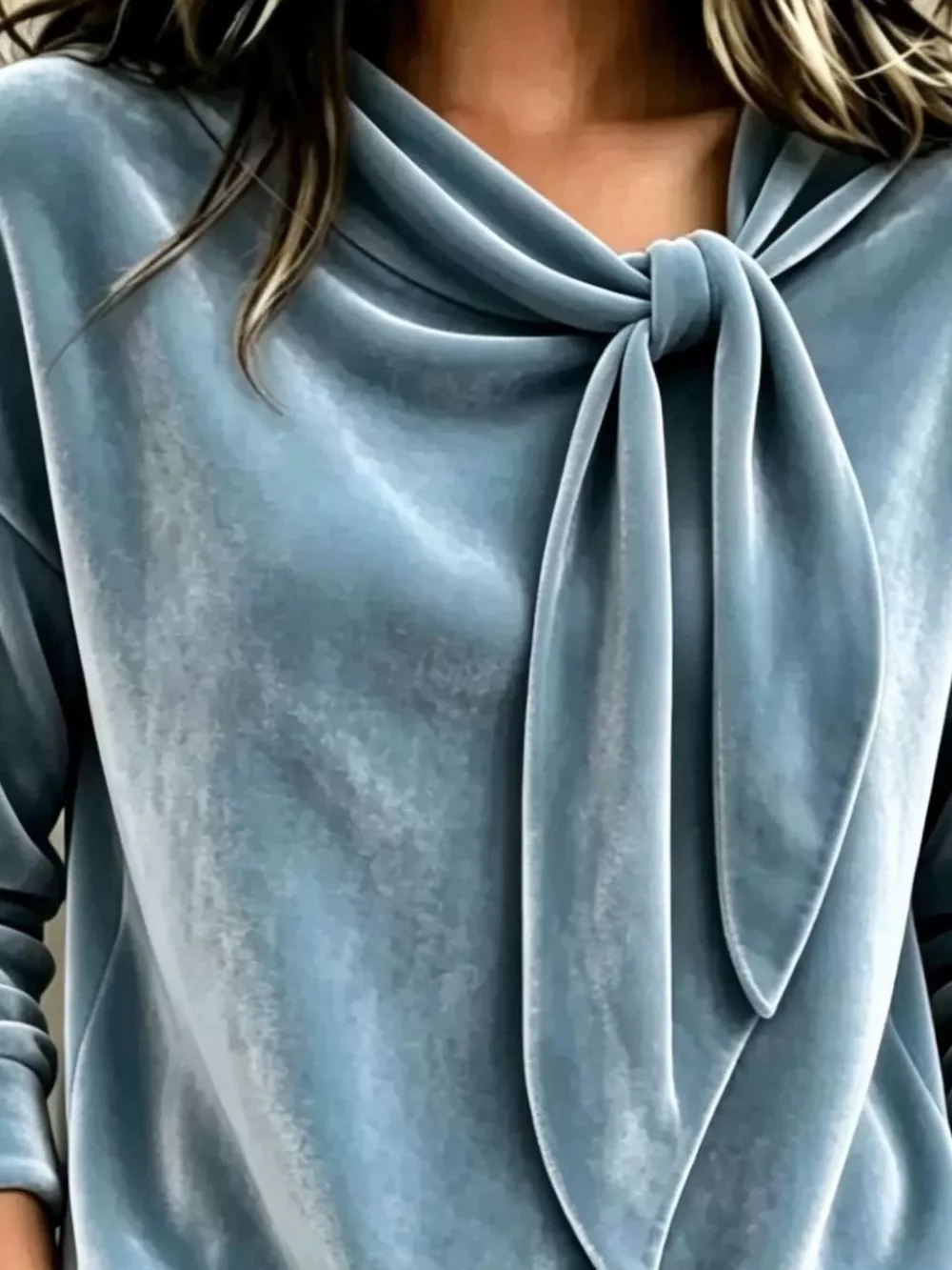 Velvet Tie Front Long Sleeve Sweatshirt, image 3