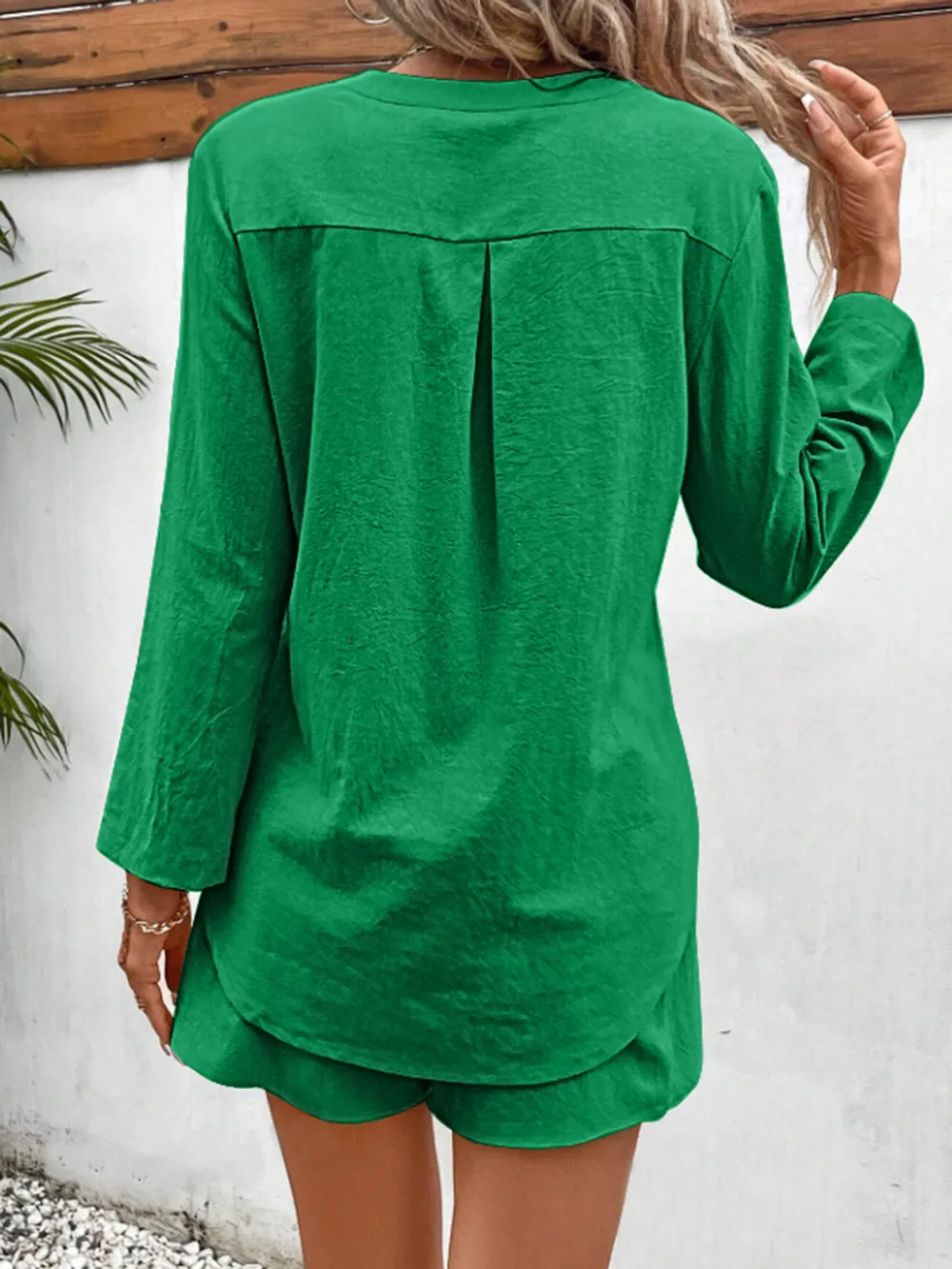 Notched Long Sleeve Top and Shorts Set, image 7