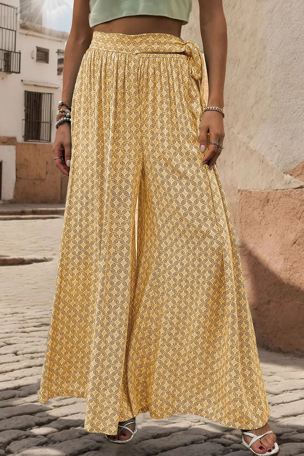 Printed Tied Wide Leg Pants, image 5