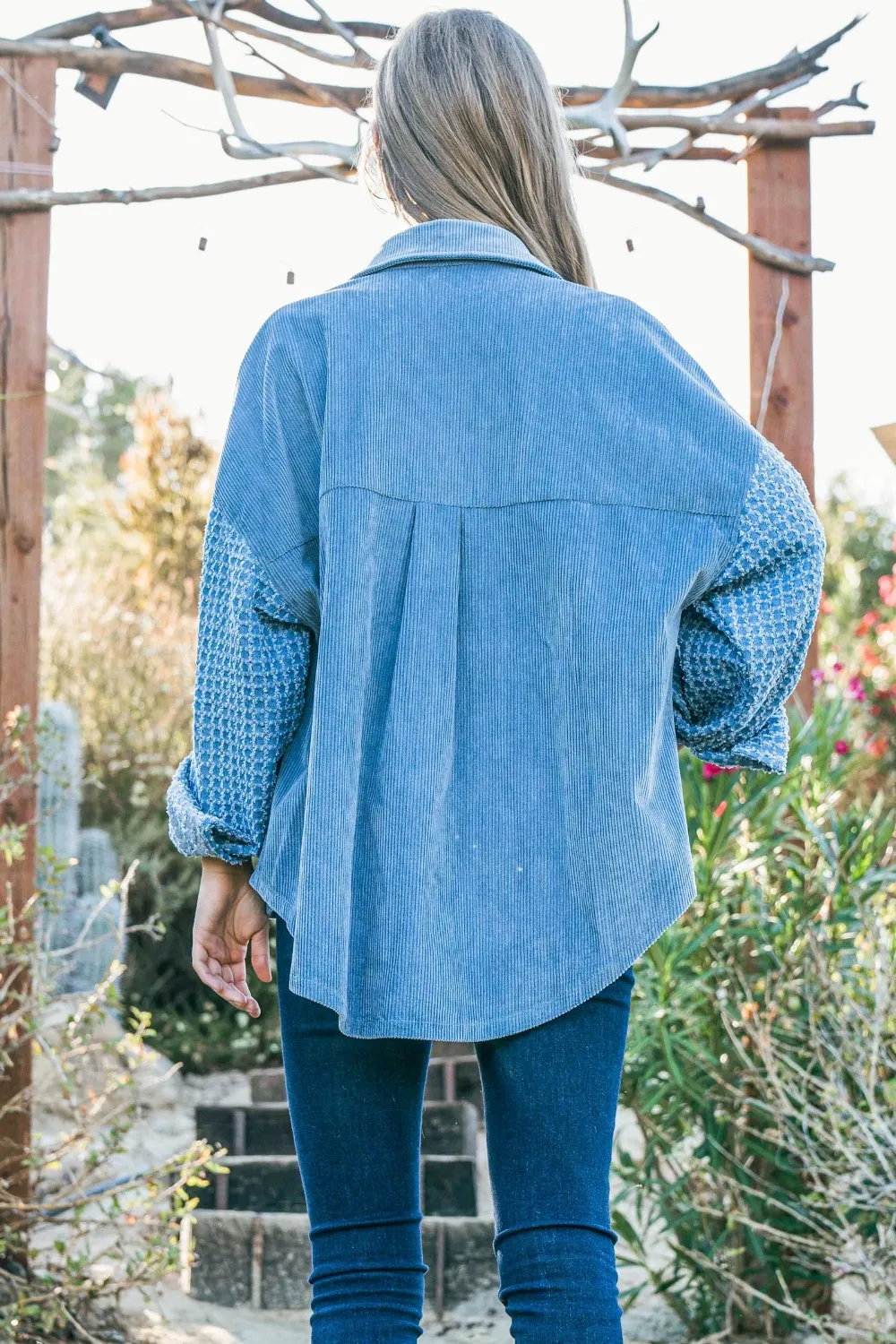 Button Down Corduroy Contrast Texture Long Sleeve Shacket, image 2