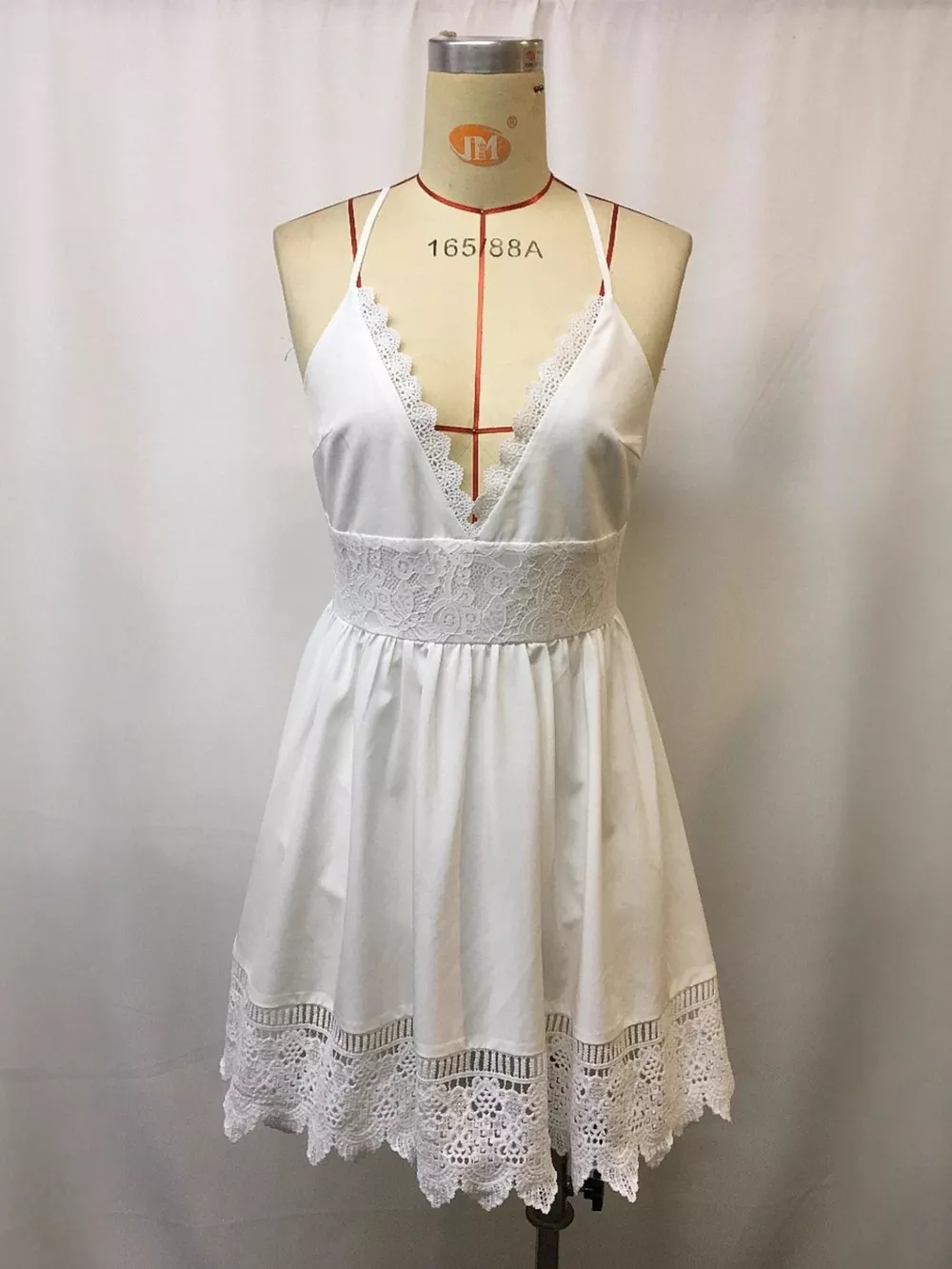 Full Size Lace Trimmed V-Neck Mini Dress Plus Size, image 3