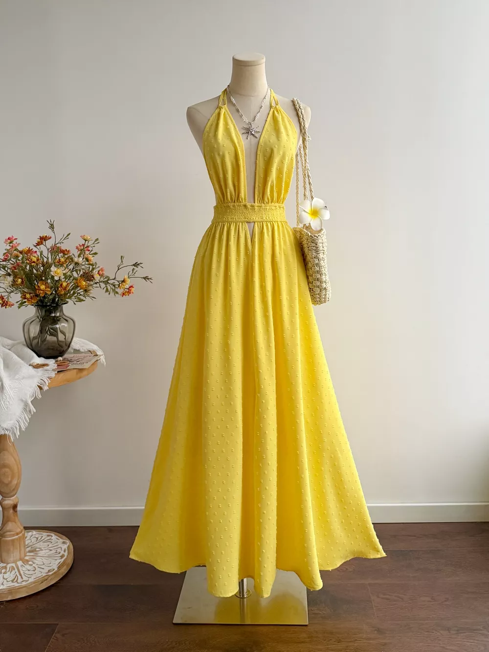 Swiss Dot Halter Neck Dress, image 5