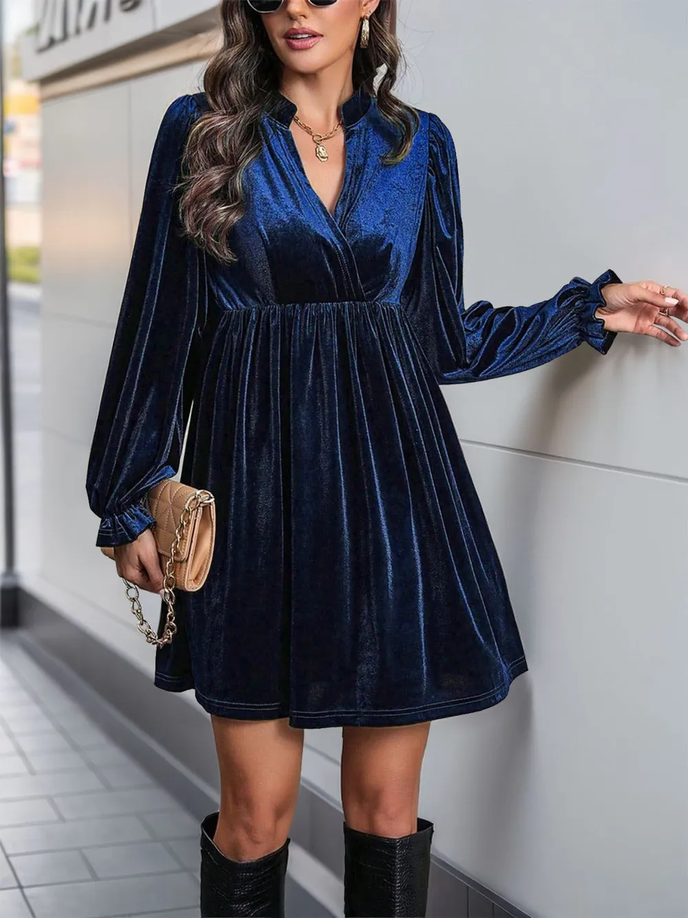 Ruched Surplice Long Sleeve Mini Dress, image 14