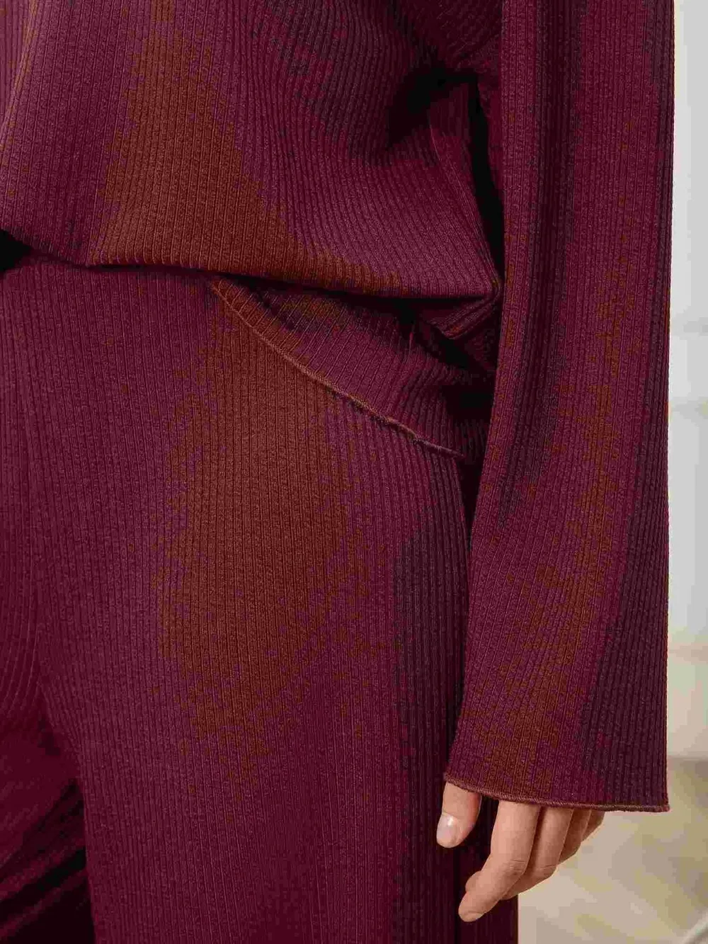 V-Neck Long Sleeve Top and Wide Leg Pants Set, image 6