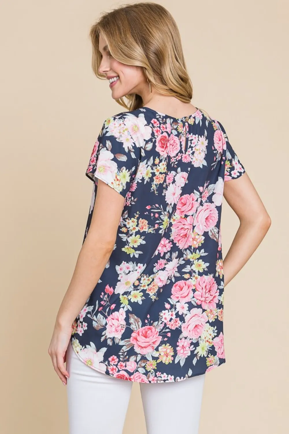 Floral Round Neck Short Sleeve T-Shirt, image 2