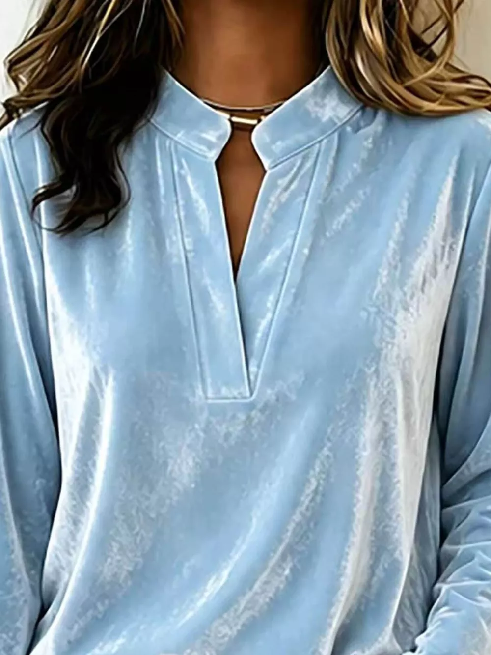 Full Size Velvet Notched Long Sleeve Blouse Plus Size, image 5