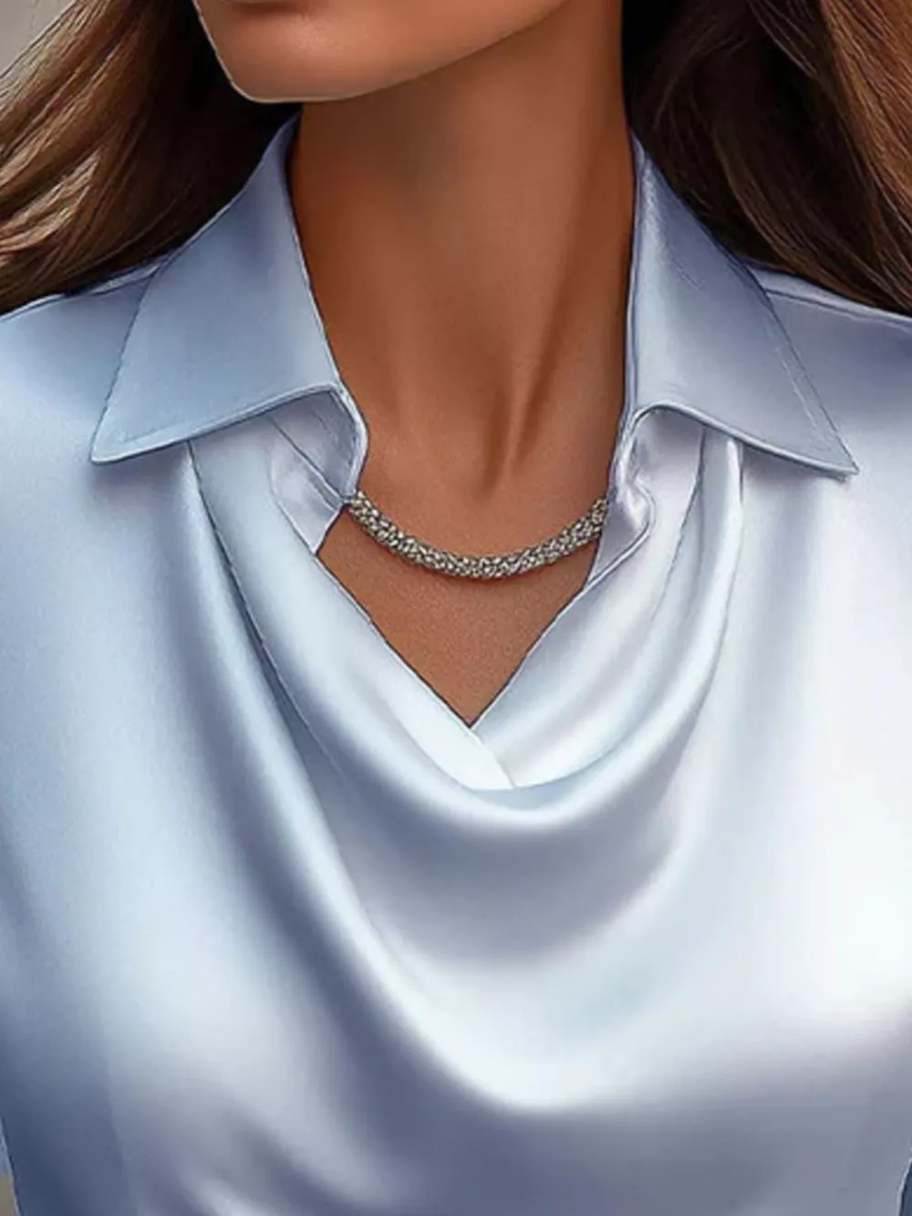 Full Size Satin Cowl Neck Long Sleeve Blouse Plus Size, image 6