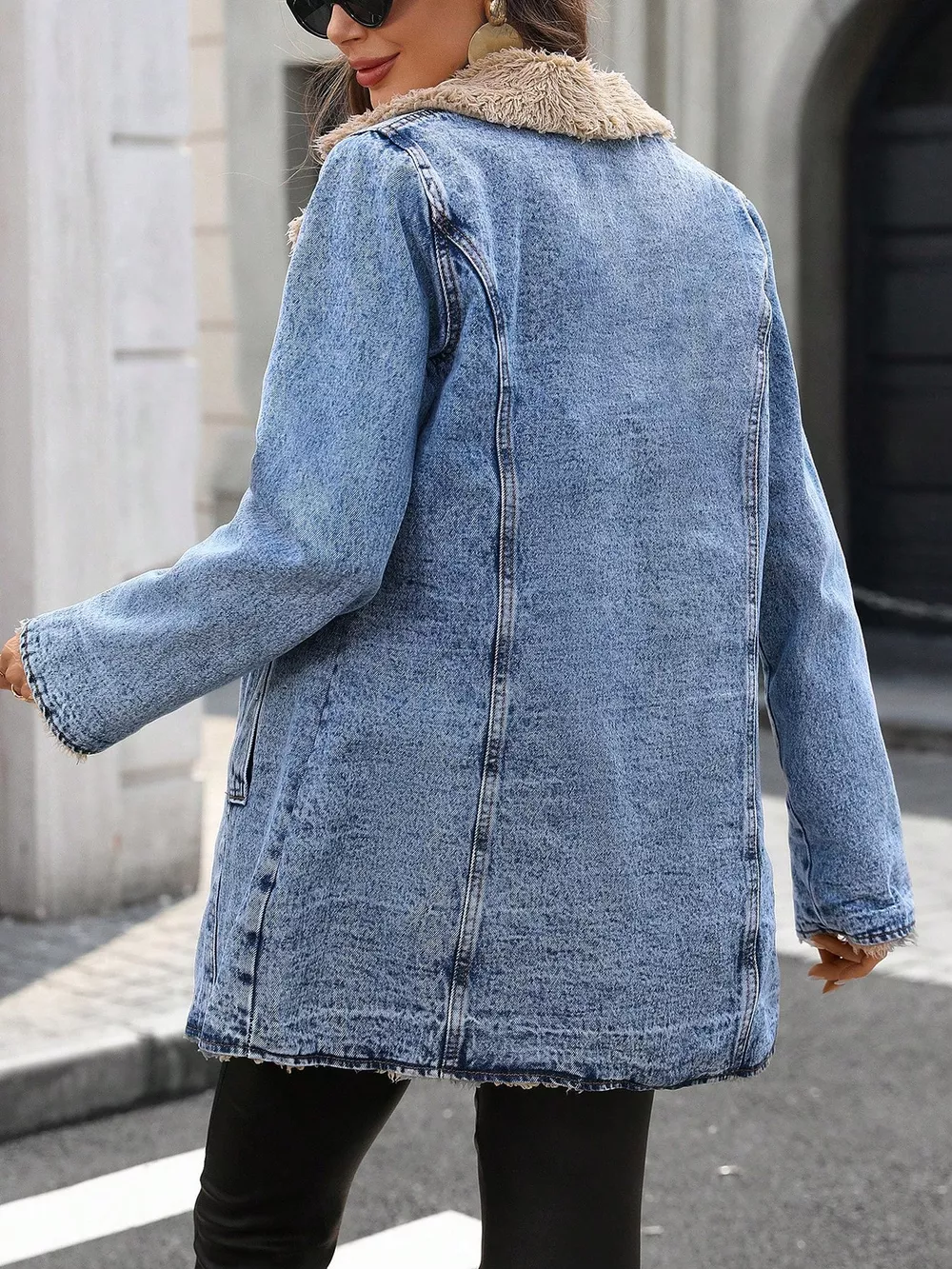 Vintage Acid Wash Sherpa-Lined Denim Jacket, image 6