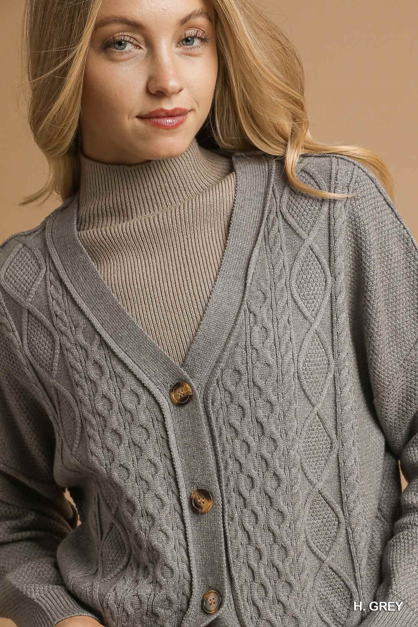 Chunky Cable Knit V-Neck Button-Up Cardigan, image 4
