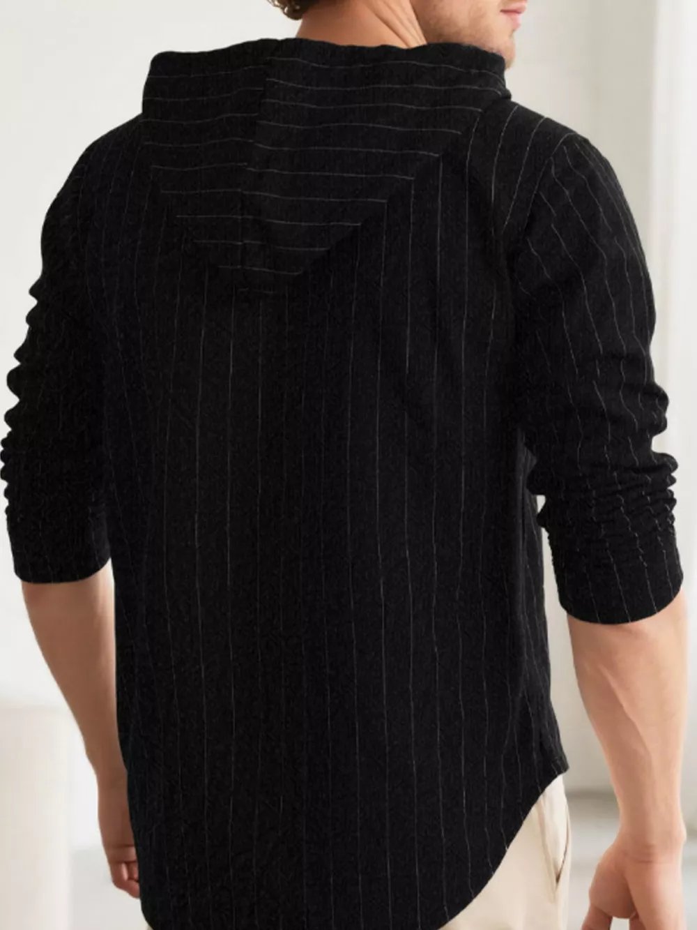 Men's Full Size Drawstring Hooded Button Up Shirt Plus Size, image 6
