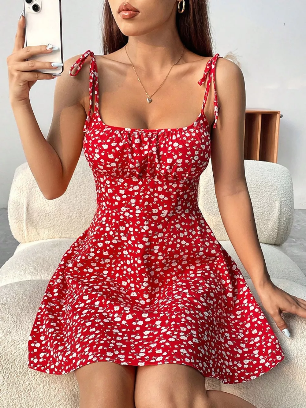 Floral Print Tie Strap Mini Dress, image 17