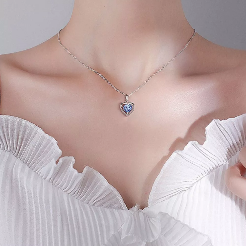 925 Sterling Silver Zircon Heart Necklace, image 3