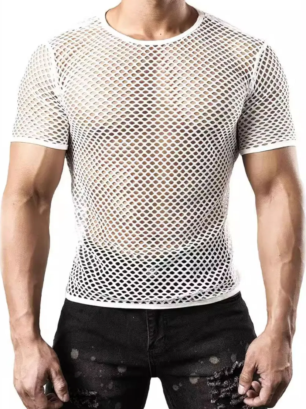 Men's Hollow Out Round Neck Short Sleeve Top, image 3