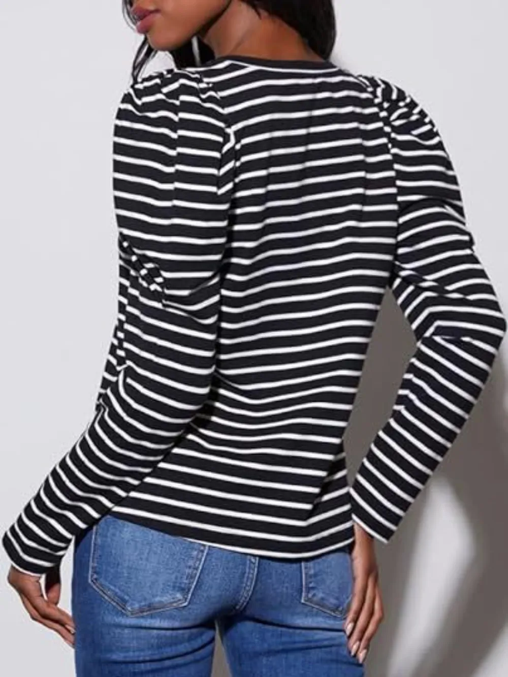 Striped Round Neck Long Sleeve T-Shirt, image 14