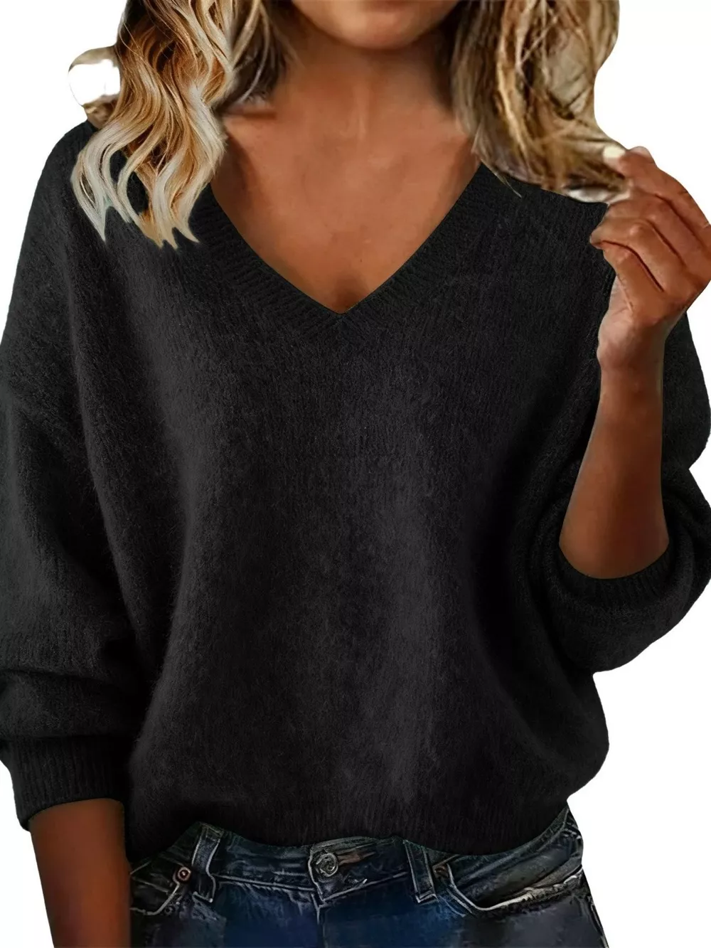 Full Size V-Neck Dropped Shoulder Sweater Plus Size, image 6