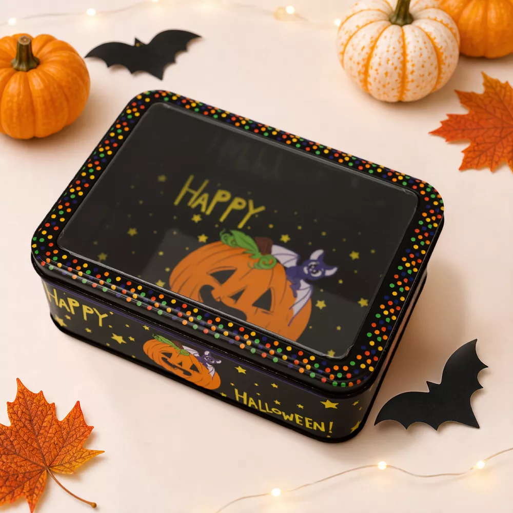 Halloween Decorative Metal Storage Box with Window Display