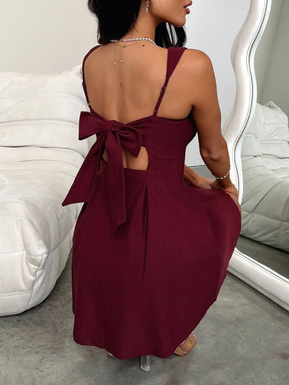 Bow Back Square Neck Mini Dress, image 7