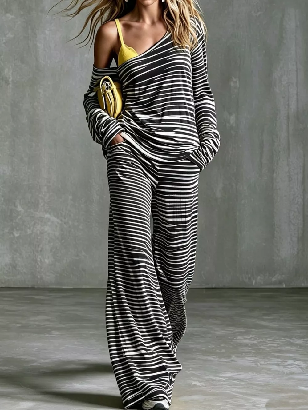 Striped Boat Neck Top and Pants Set, image 5