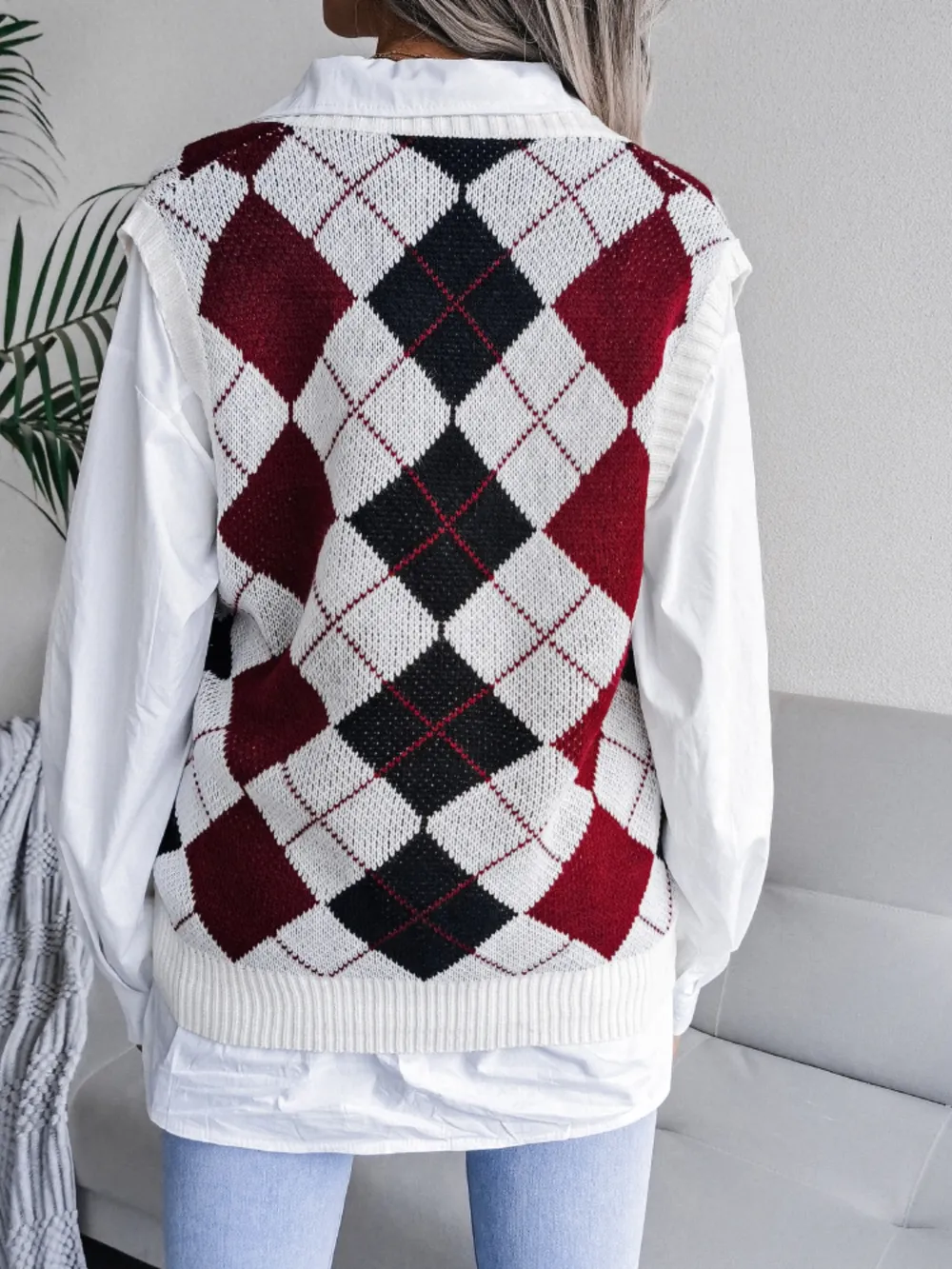 Plaid V-Neck Sweater Vest, image 10